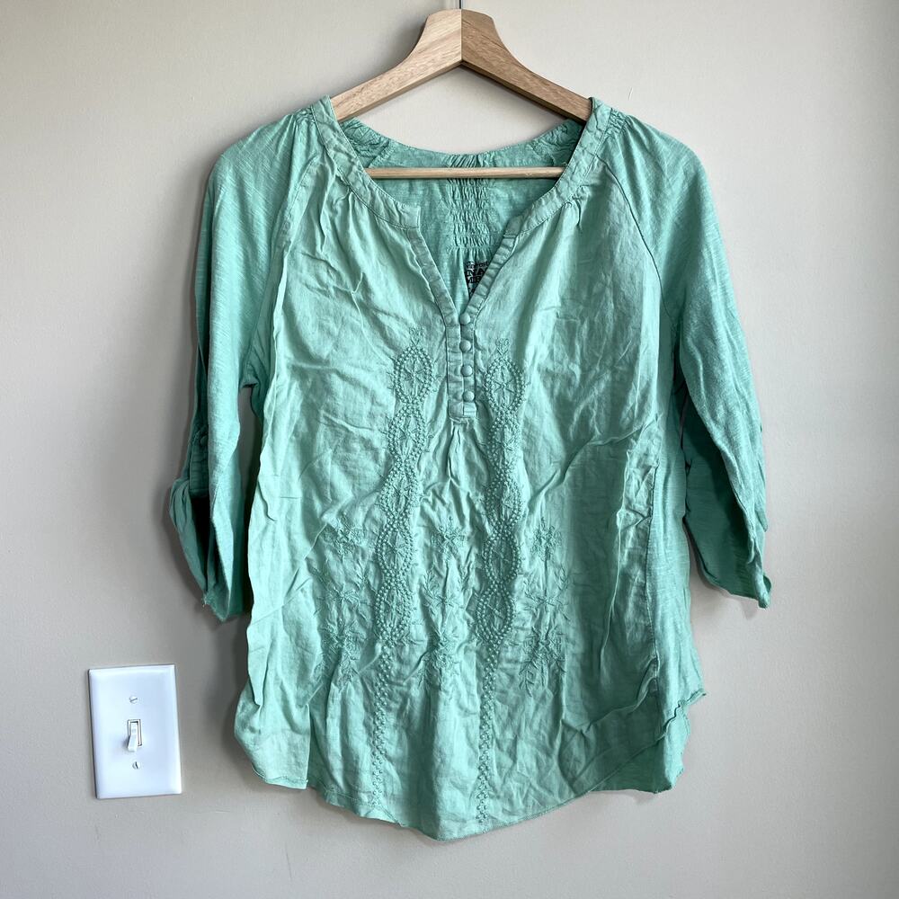 Nine West Vintage American Collection green embroidered 3/4 sleeve women's S top